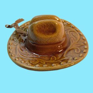 Vintage Ceramic Cowboy Hat Wall Hanging Ornament Western Cowboy